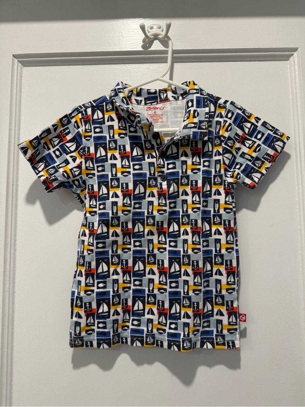 Zutano Sailboat Polo Shirt in White, Navy, Red & Yellow